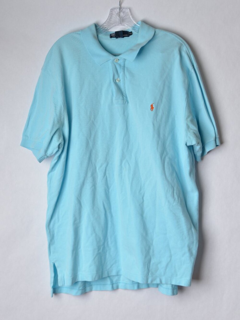 Polo Ralph Lauren Shirt Mens XL Light Blue Short Sleeve Pique Polo Orange Pony